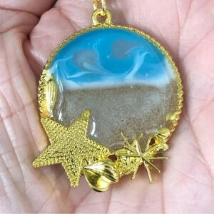 Handmade Ocean Beach Seashell Sand Vacation Summer Starfish Gold Necklace New A